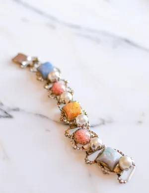 Colorful Confetti Lucite and Pearl Bracelet