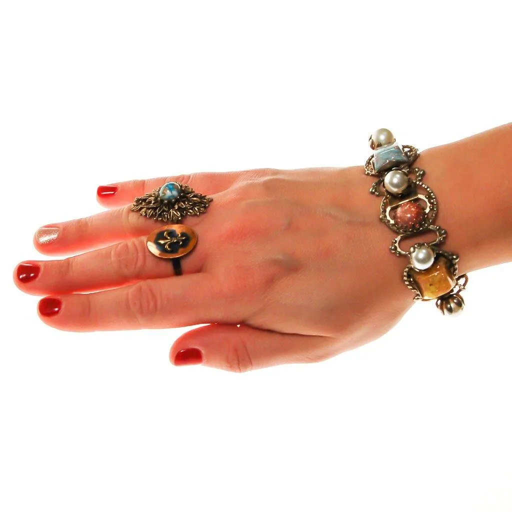 Colorful Confetti Lucite and Pearl Bracelet