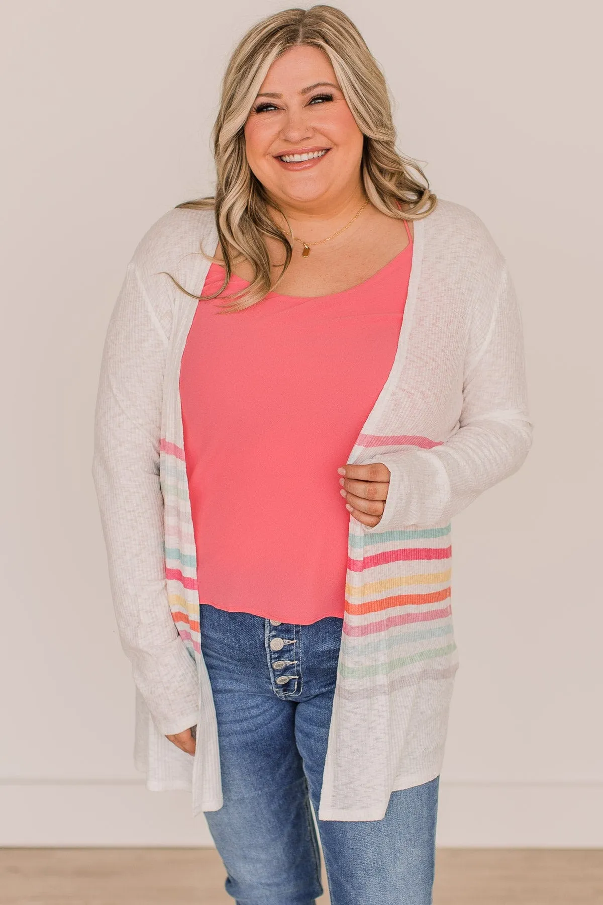 Colorful Moments Striped Knit Cardigan- Ivory