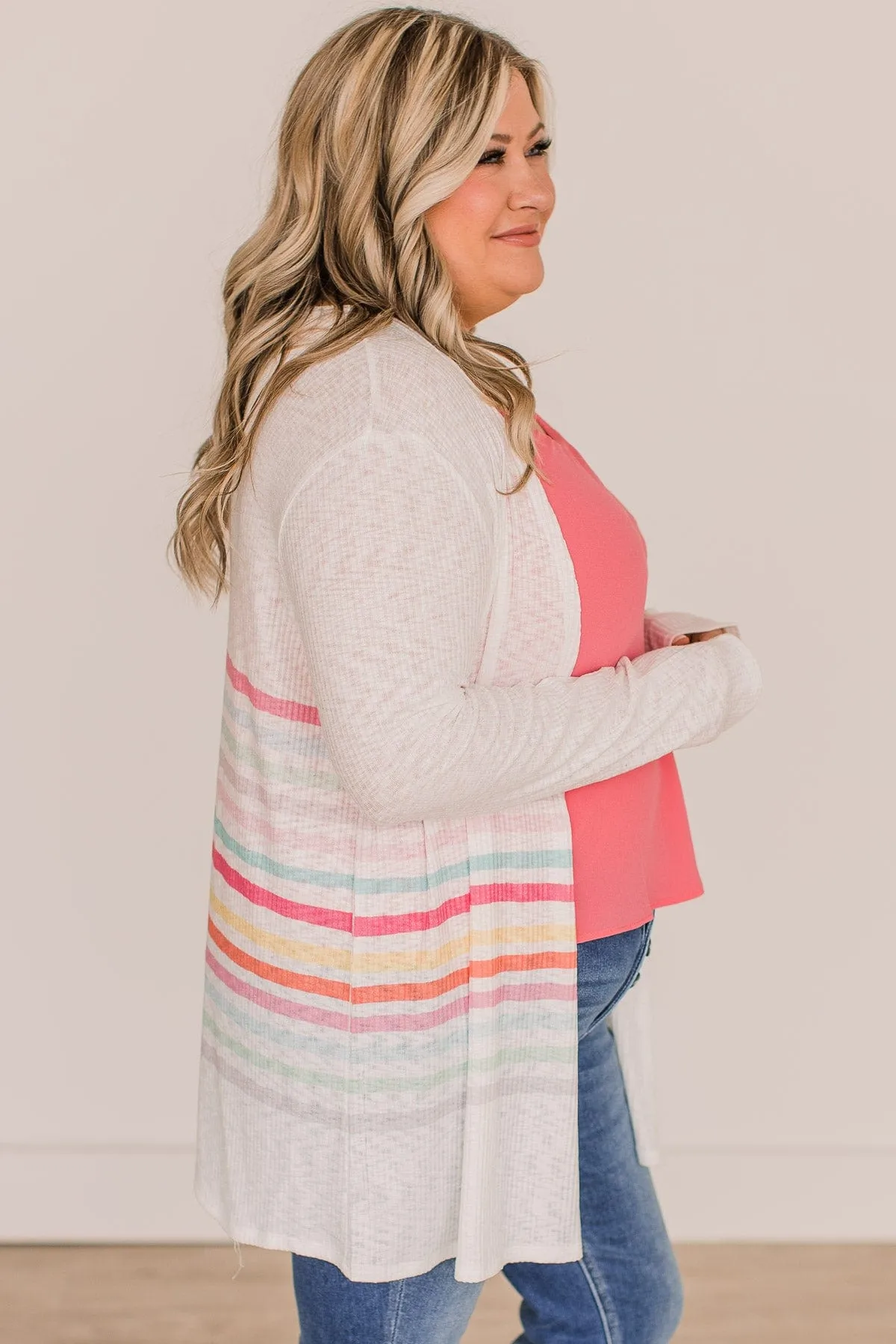 Colorful Moments Striped Knit Cardigan- Ivory