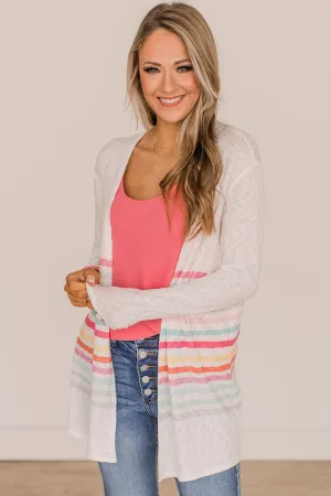 Colorful Moments Striped Knit Cardigan- Ivory