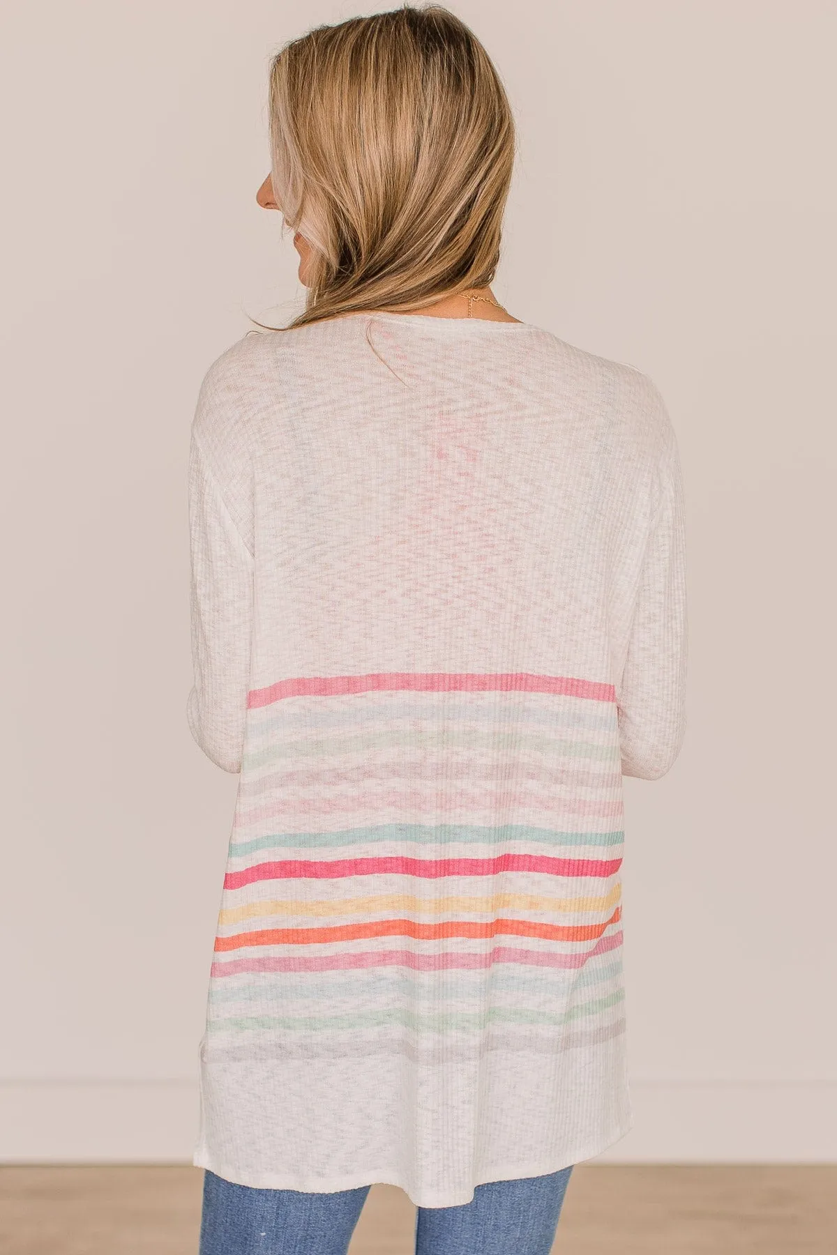 Colorful Moments Striped Knit Cardigan- Ivory