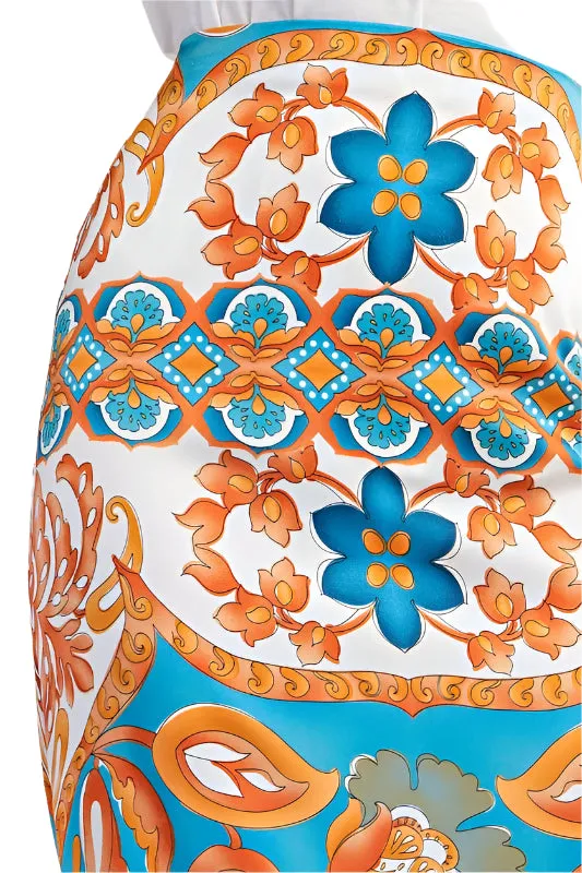 Colorful Printed Satin Midi Skirt