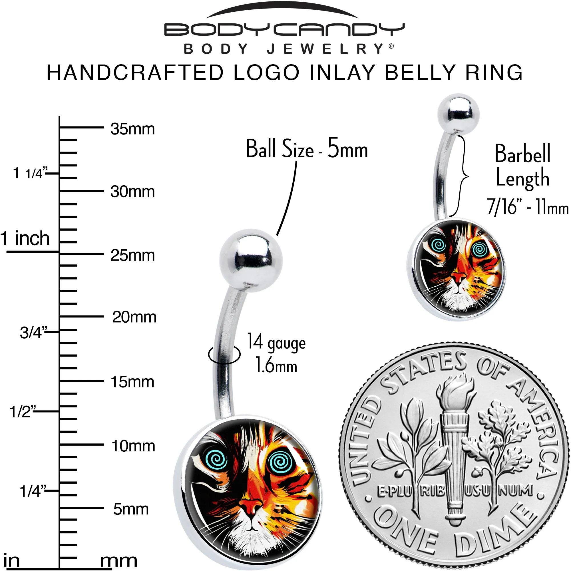 Colorful Trippy Cat Belly Ring