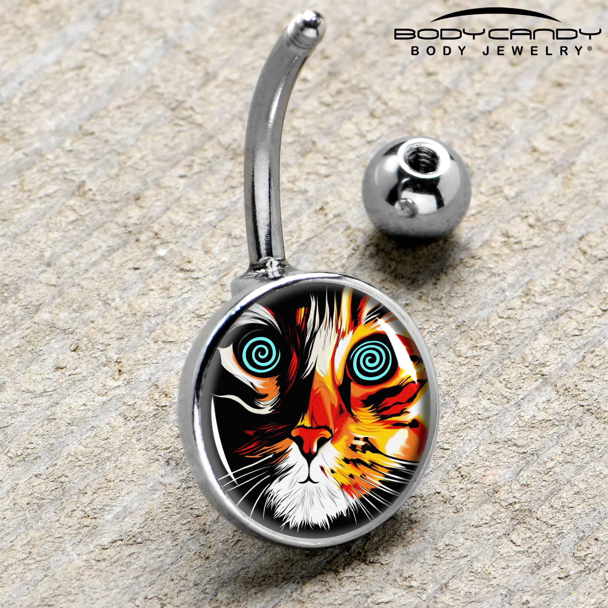 Colorful Trippy Cat Belly Ring