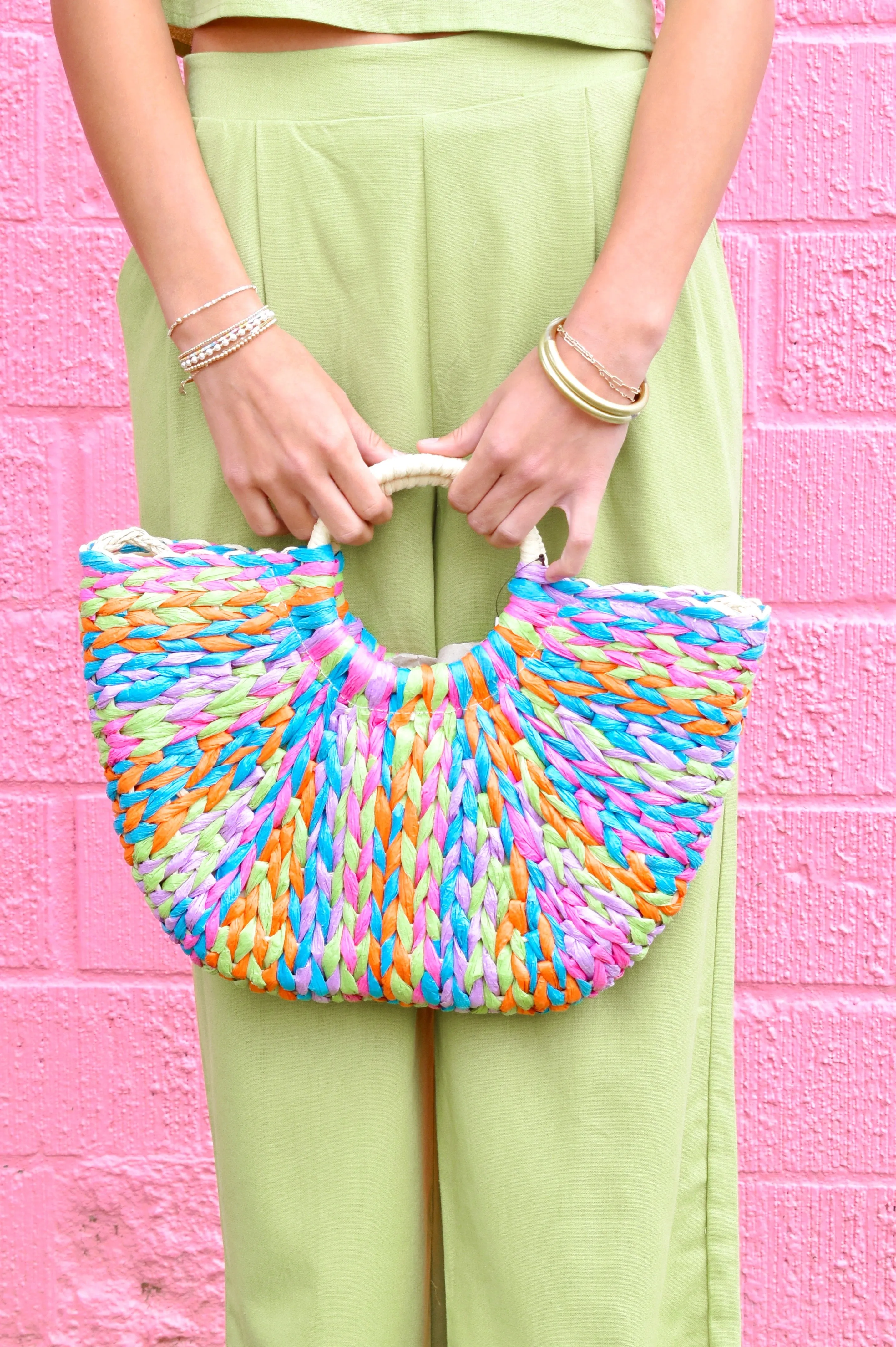 Colorful Woven Straw Tote