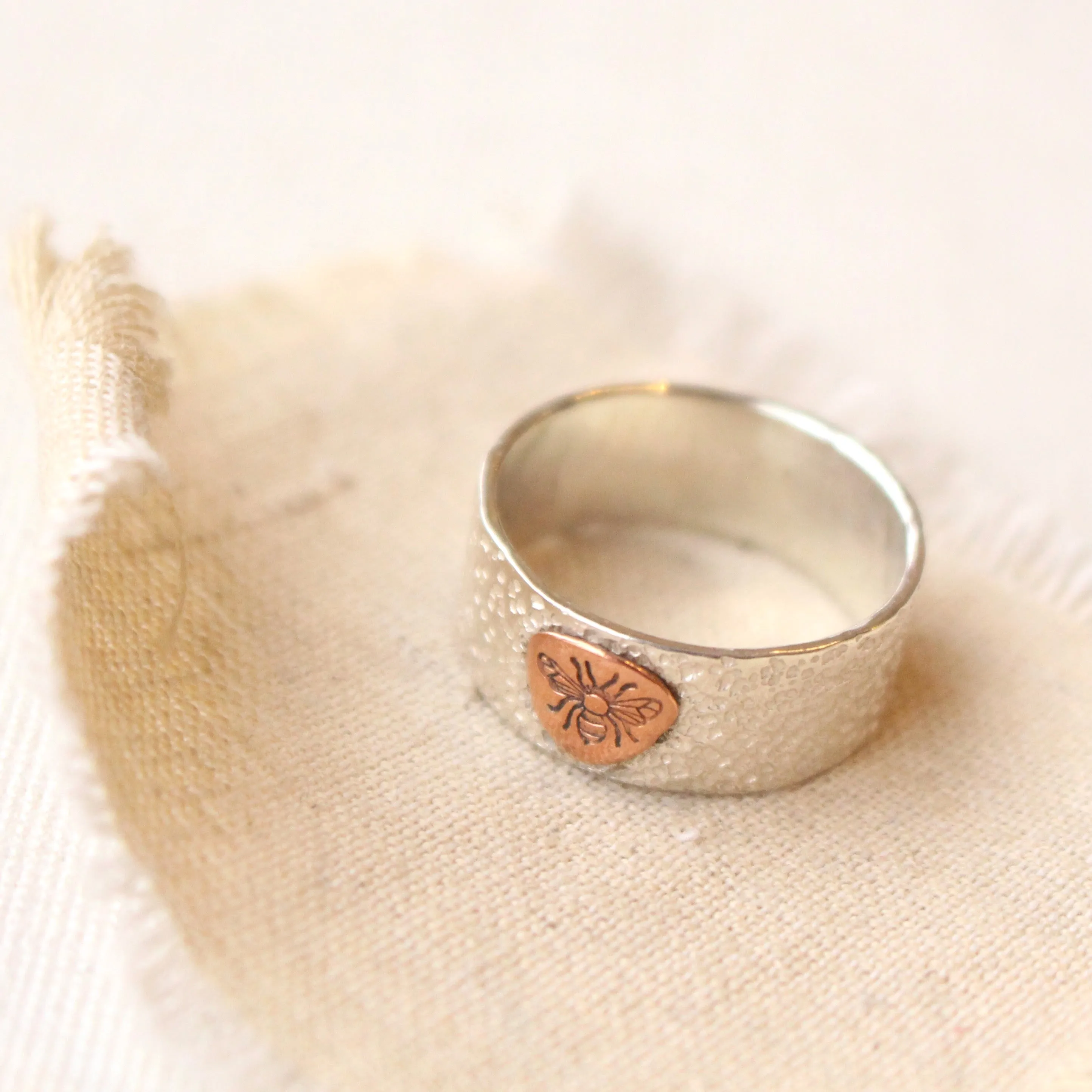 Copper Bee & Textured Silver Ring