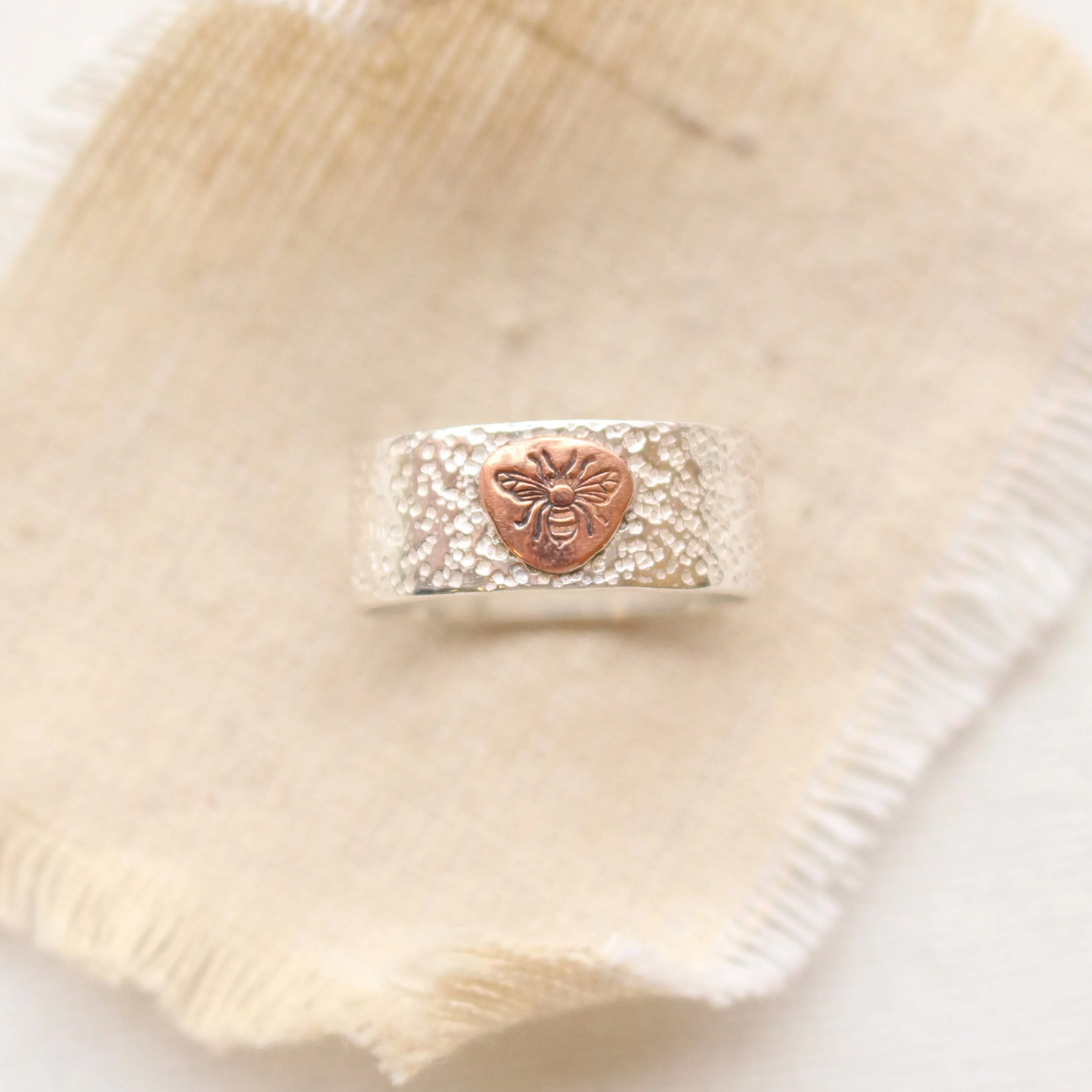 Copper Bee & Textured Silver Ring