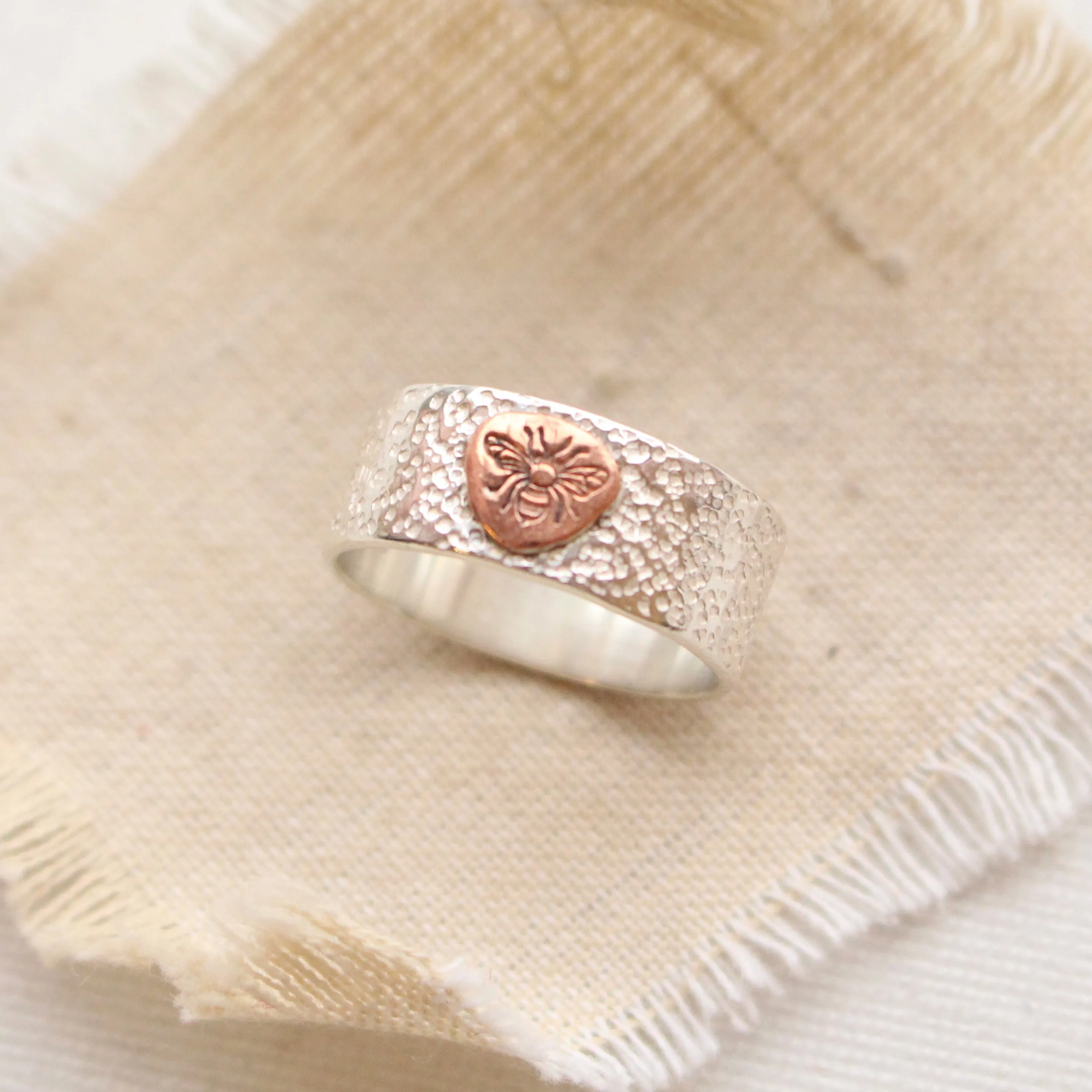 Copper Bee & Textured Silver Ring