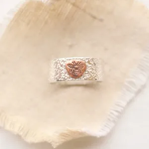 Copper Bee & Textured Silver Ring