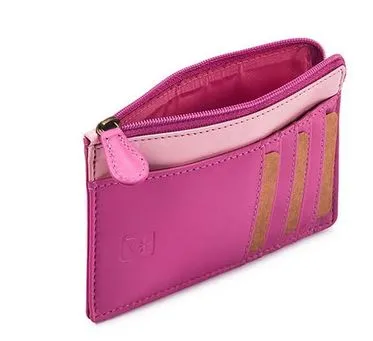 Credit Card Coin Wallet, Pink and Light Pink, Leather