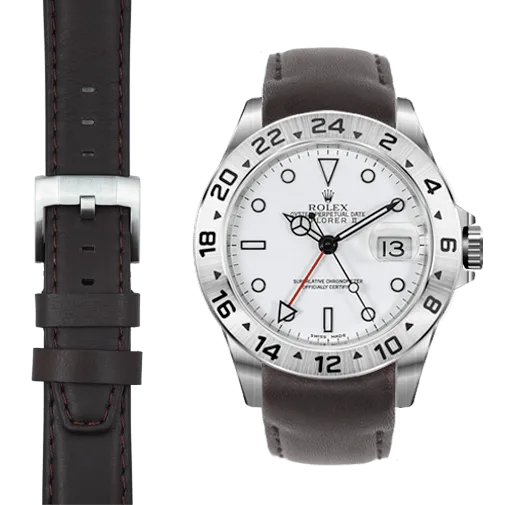 Curved End Leather Strap for Rolex Explorer II with Tang Buckle