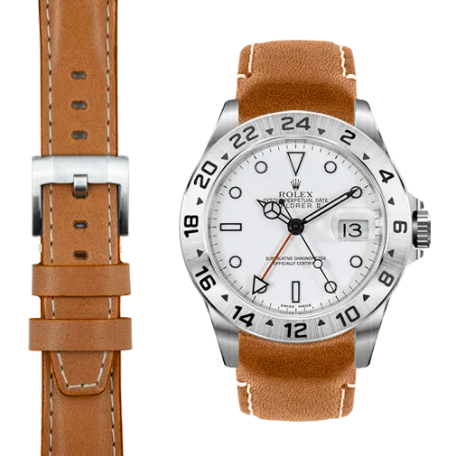 Curved End Leather Strap for Rolex Explorer II with Tang Buckle