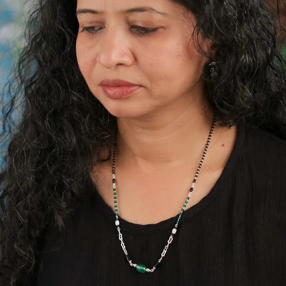 Diti Green Silver Mangalsutra by Moha