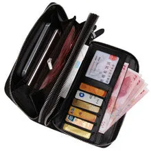 Double zipper PU Leather Men's long Wallet