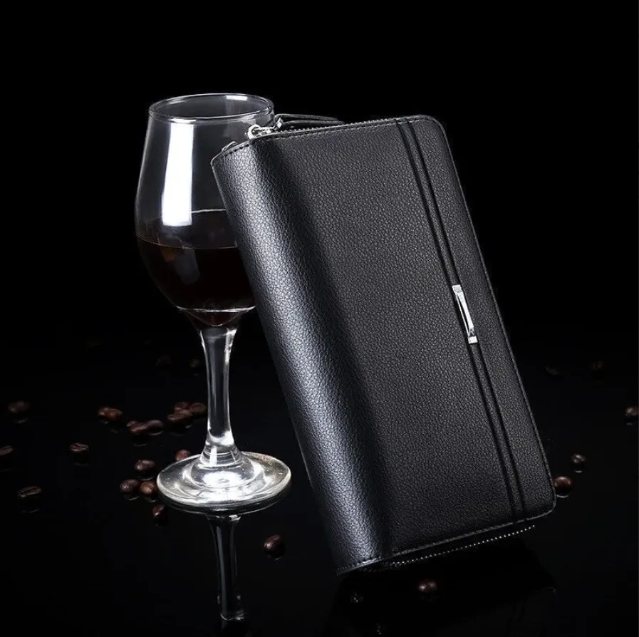 Double zipper PU Leather Men's long Wallet