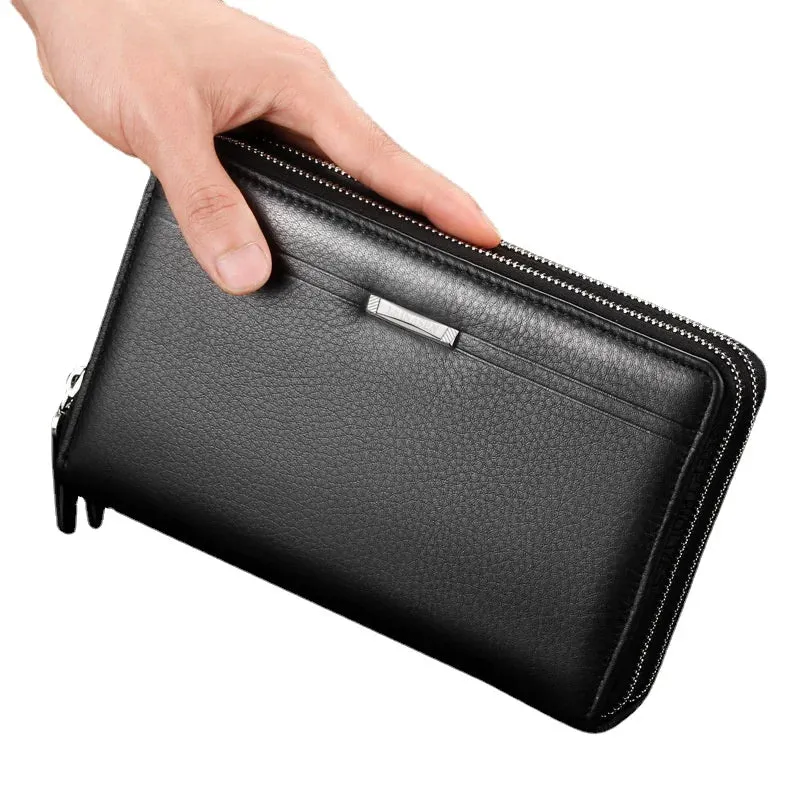 Double zipper PU Leather Men's long Wallet