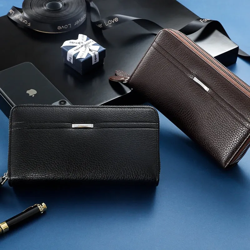 Double zipper PU Leather Men's long Wallet