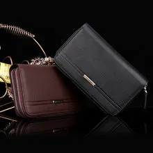 Double zipper PU Leather Men's long Wallet
