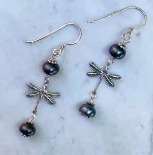 Dragonfly and Pearl Dangle earrings