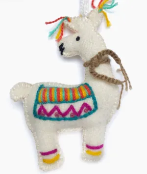 Embroidered Felt Llama Ornament
