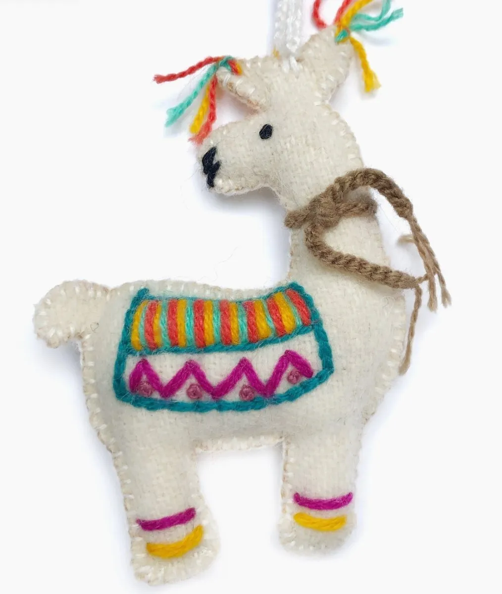 Embroidered Felt Llama Ornament