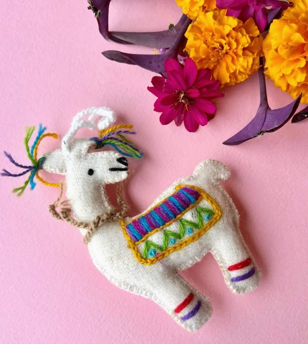 Embroidered Felt Llama Ornament