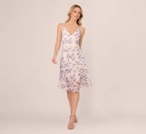 Floral Tulle Soutache A Line Midi Dress With Embellished Straps In Ivory Multi