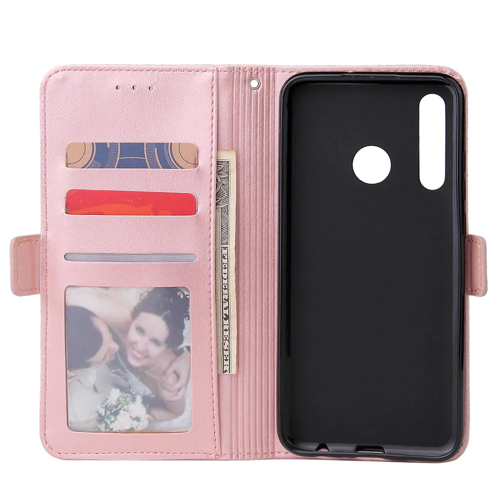 For Huawei Enjoy 9-Y7 2019-Y7 PRIME 2019 with fingerprint hole - Y7 PRO 2019 Solid Color PU Leather Zipper Wallet Double Buckle Protective Case with Stand & Lanyard blue