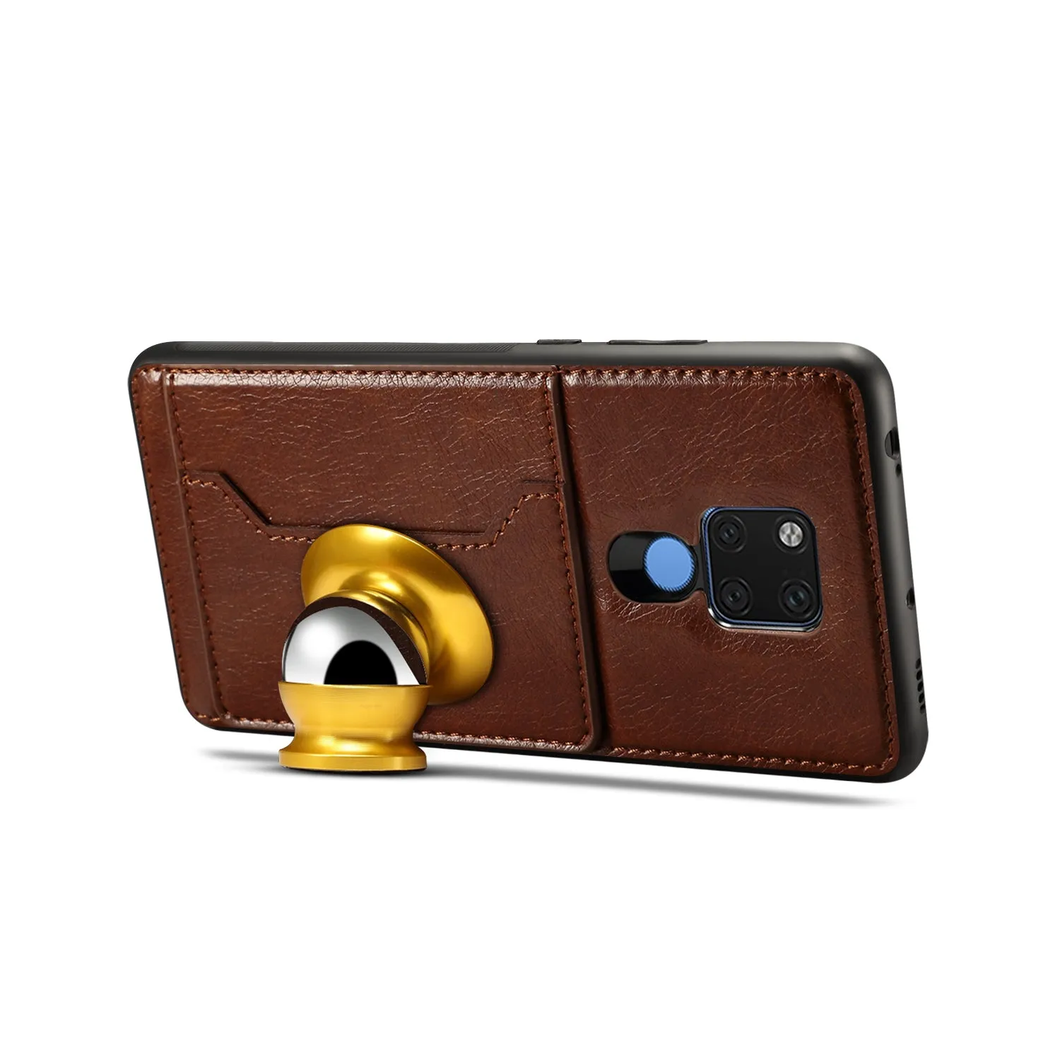 For HUAWEI MATE 20X 2 in 1 Retro PU Leather Wallet Stand Non-slip Shockproof Cell Phone Case brown