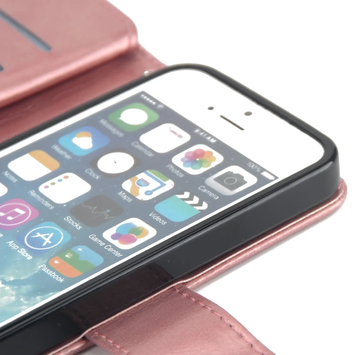 For iPhone 5/5S/SE PU Cell Phone Case Protective Leather Cover with Buckle & 9 Card Position & Lanyard & Bracket gold