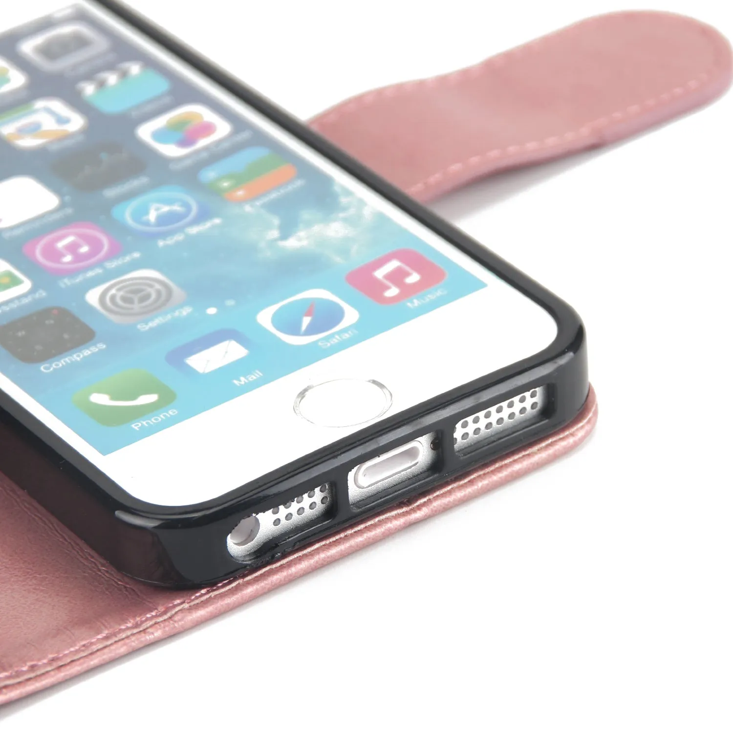 For iPhone 5/5S/SE PU Cell Phone Case Protective Leather Cover with Buckle & 9 Card Position & Lanyard & Bracket gold