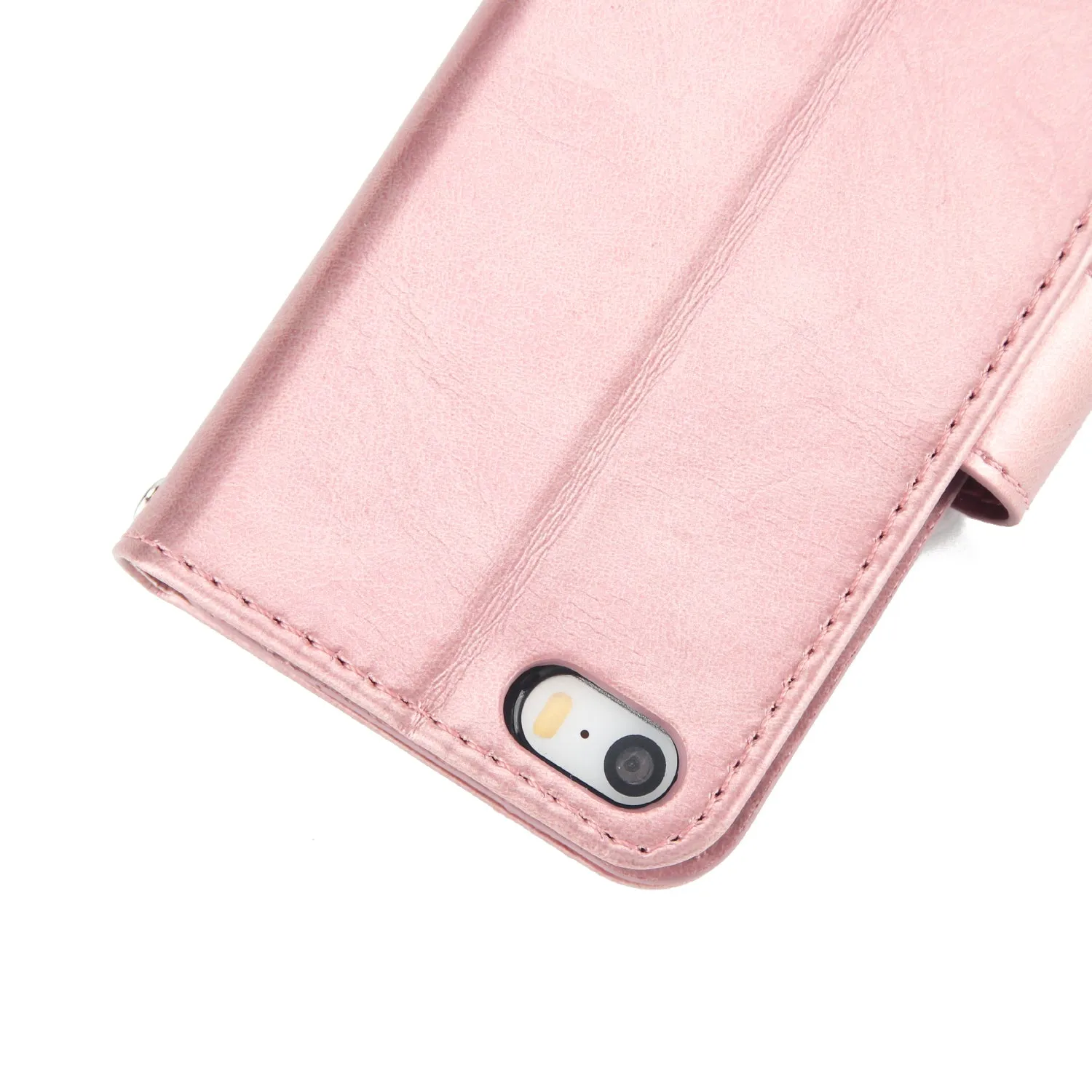 For iPhone 5/5S/SE PU Cell Phone Case Protective Leather Cover with Buckle & 9 Card Position & Lanyard & Bracket gold