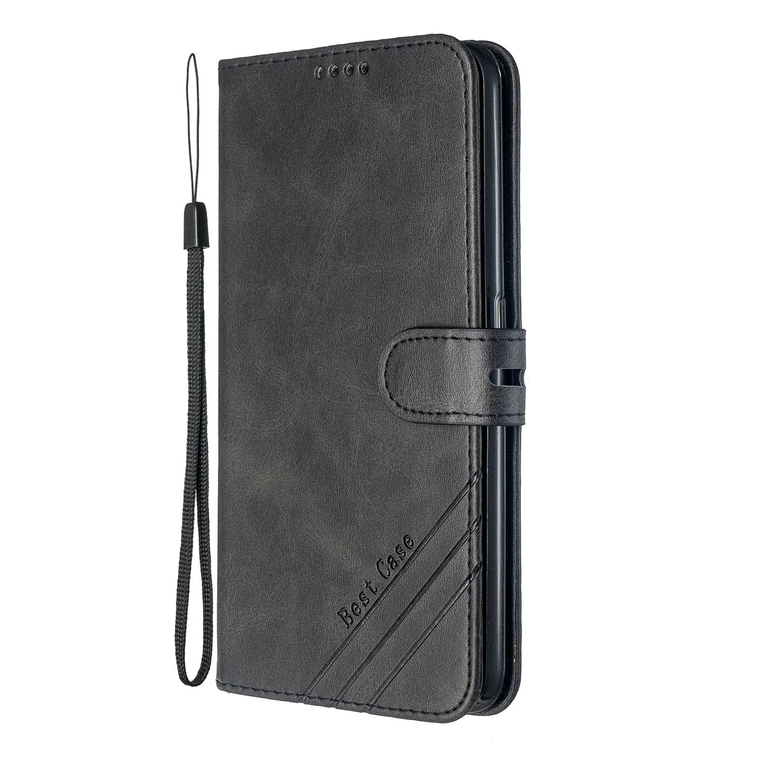 For OPPO F11/F11 Pro Case Soft Leather Cover with Denim Texture Precise Cutouts Wallet Design Buckle Closure Smartphone Shell  black