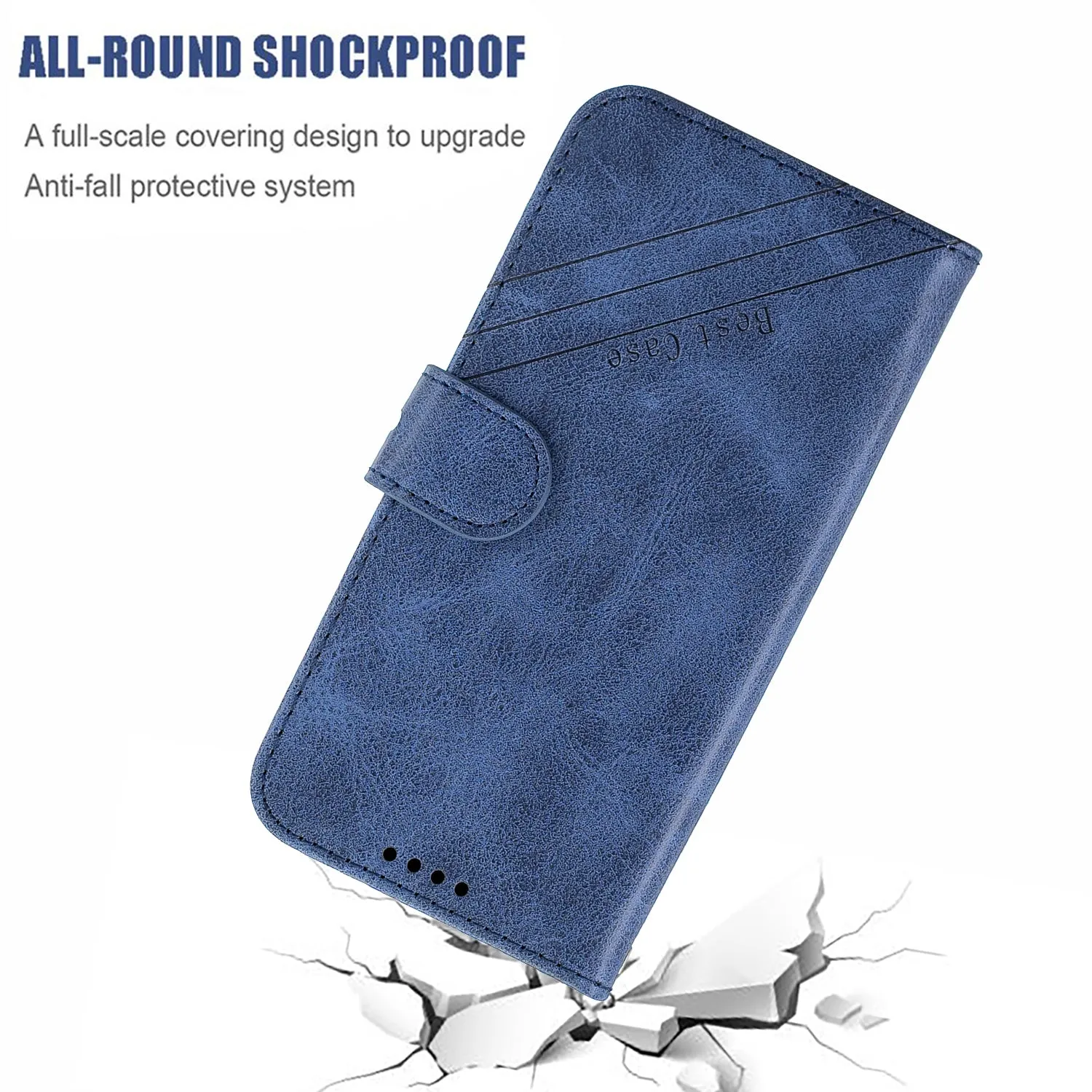 For OPPO F11/F11 Pro Case Soft Leather Cover with Denim Texture Precise Cutouts Wallet Design Buckle Closure Smartphone Shell  blue