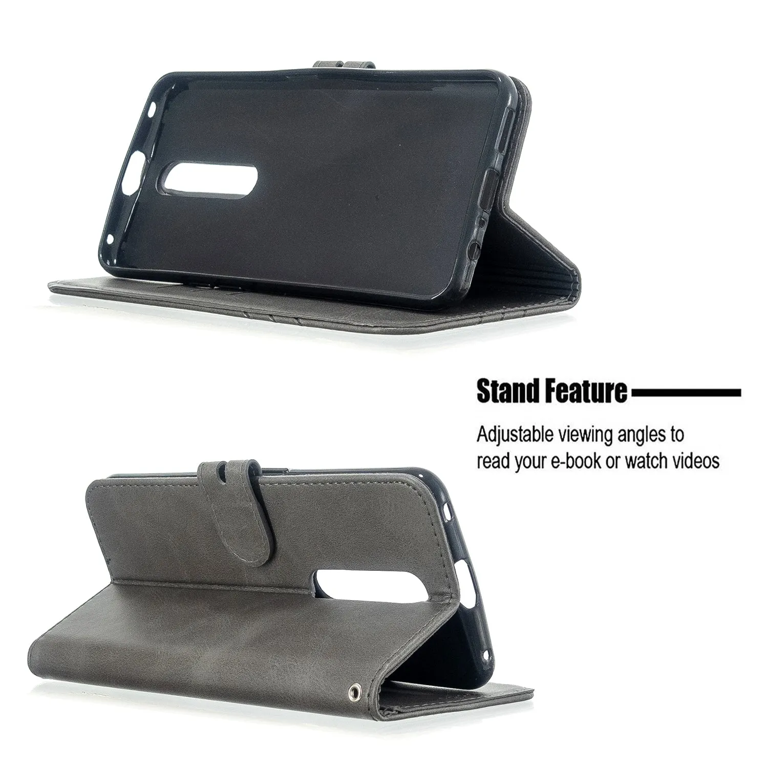 For OPPO F11/F11 Pro Case Soft Leather Cover with Denim Texture Precise Cutouts Wallet Design Buckle Closure Smartphone Shell  gray