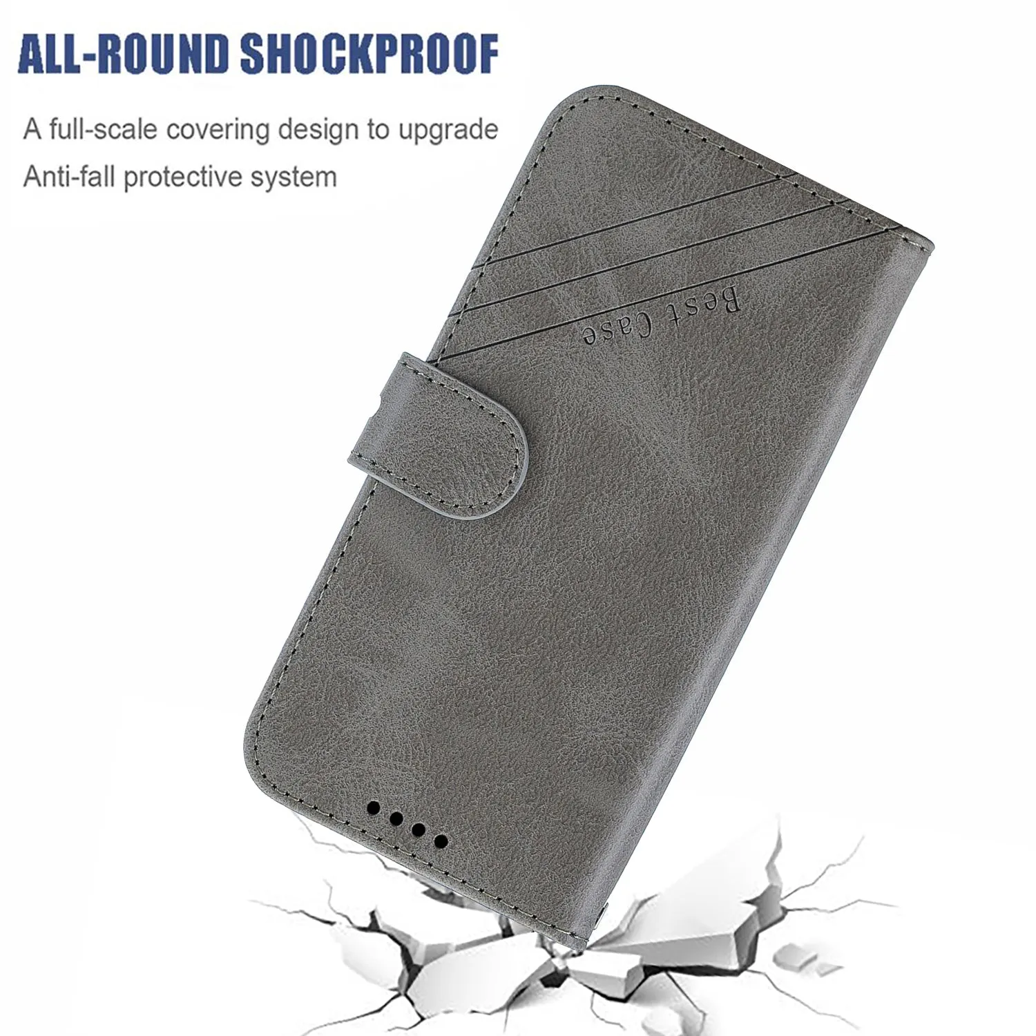 For OPPO F11/F11 Pro Case Soft Leather Cover with Denim Texture Precise Cutouts Wallet Design Buckle Closure Smartphone Shell  gray