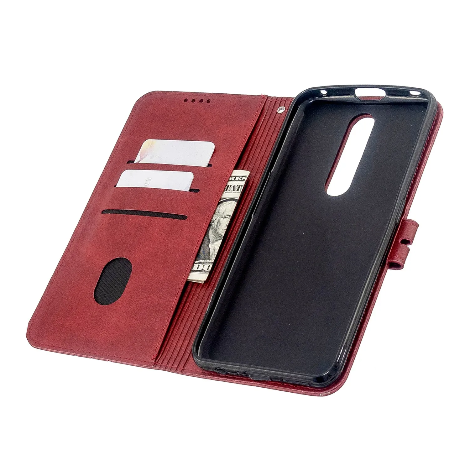 For OPPO F11/F11 Pro Case Soft Leather Cover with Denim Texture Precise Cutouts Wallet Design Buckle Closure Smartphone Shell  red