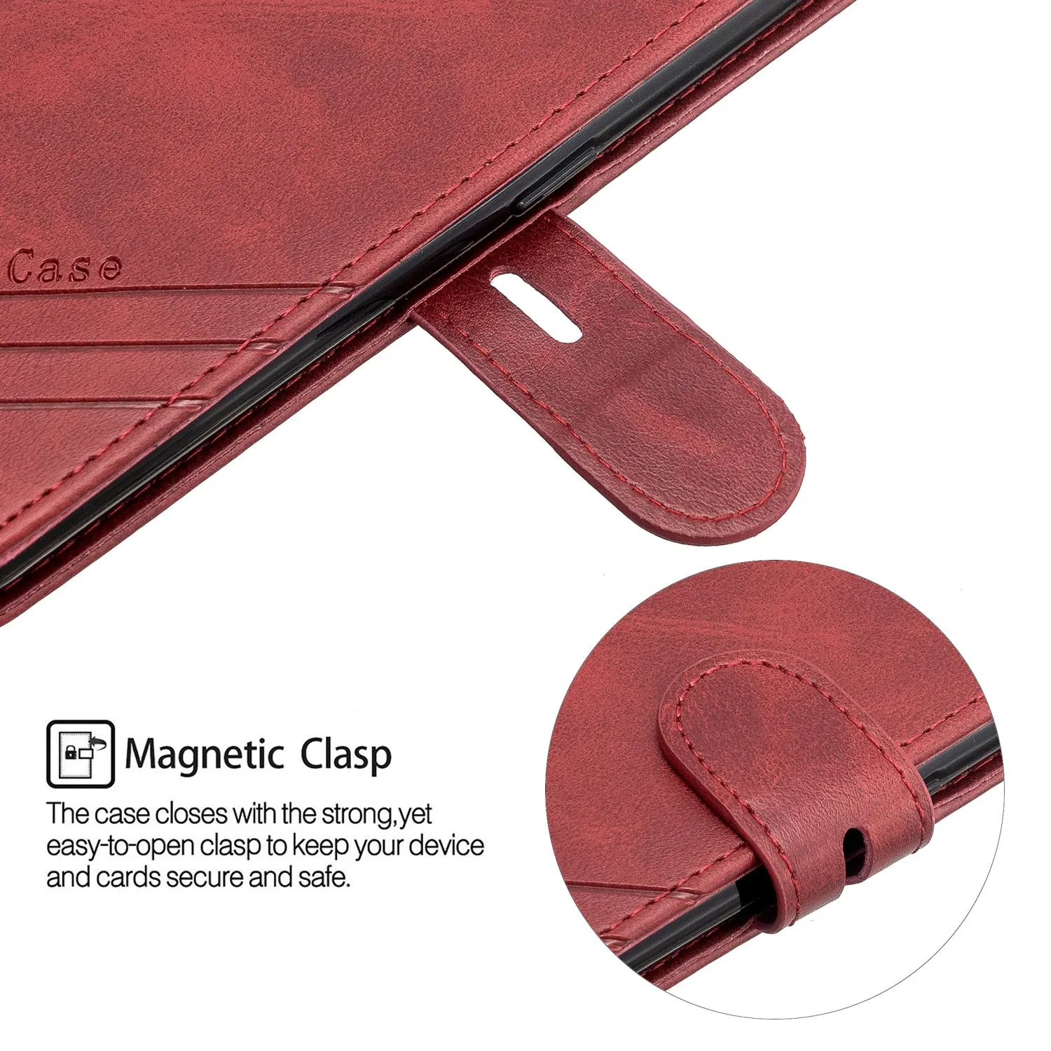 For OPPO F11/F11 Pro Case Soft Leather Cover with Denim Texture Precise Cutouts Wallet Design Buckle Closure Smartphone Shell  red
