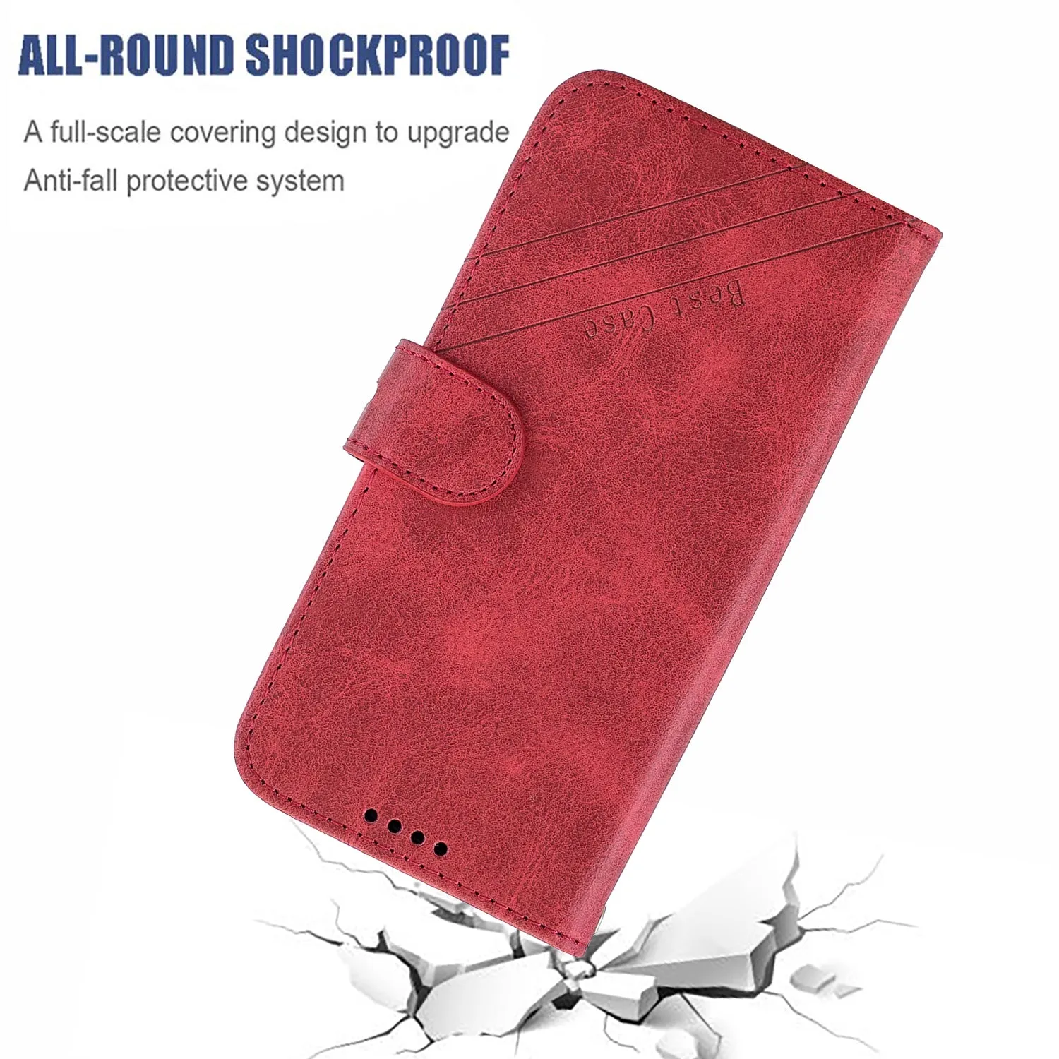 For OPPO F11/F11 Pro Case Soft Leather Cover with Denim Texture Precise Cutouts Wallet Design Buckle Closure Smartphone Shell  red