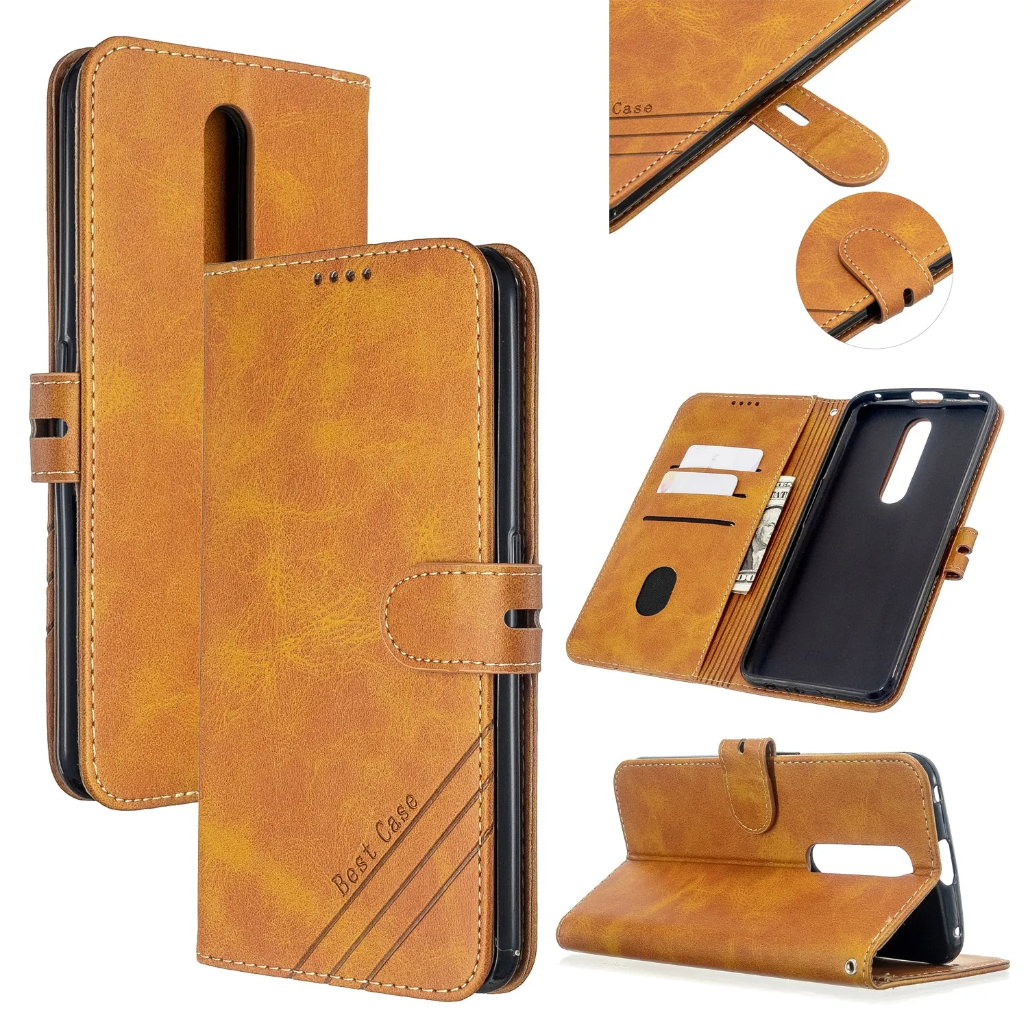 For OPPO F11/F11 Pro Case Soft Leather Cover with Denim Texture Precise Cutouts Wallet Design Buckle Closure Smartphone Shell  yellow