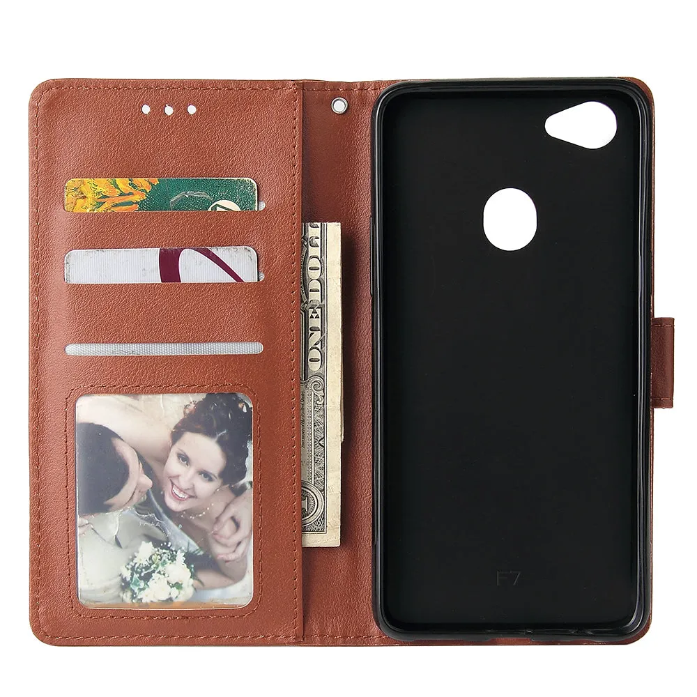 For OPPO F7 Wallet-type PU Leather Protective Phone Case with Buckle & 3 Card Position brown