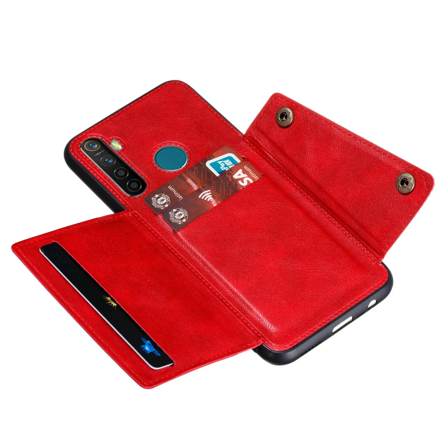For OPPO Realme 5/5 Pro Mobile Phone Shell Buckle Closure Wallet Design Overall Protective Smartphone Cover  black
