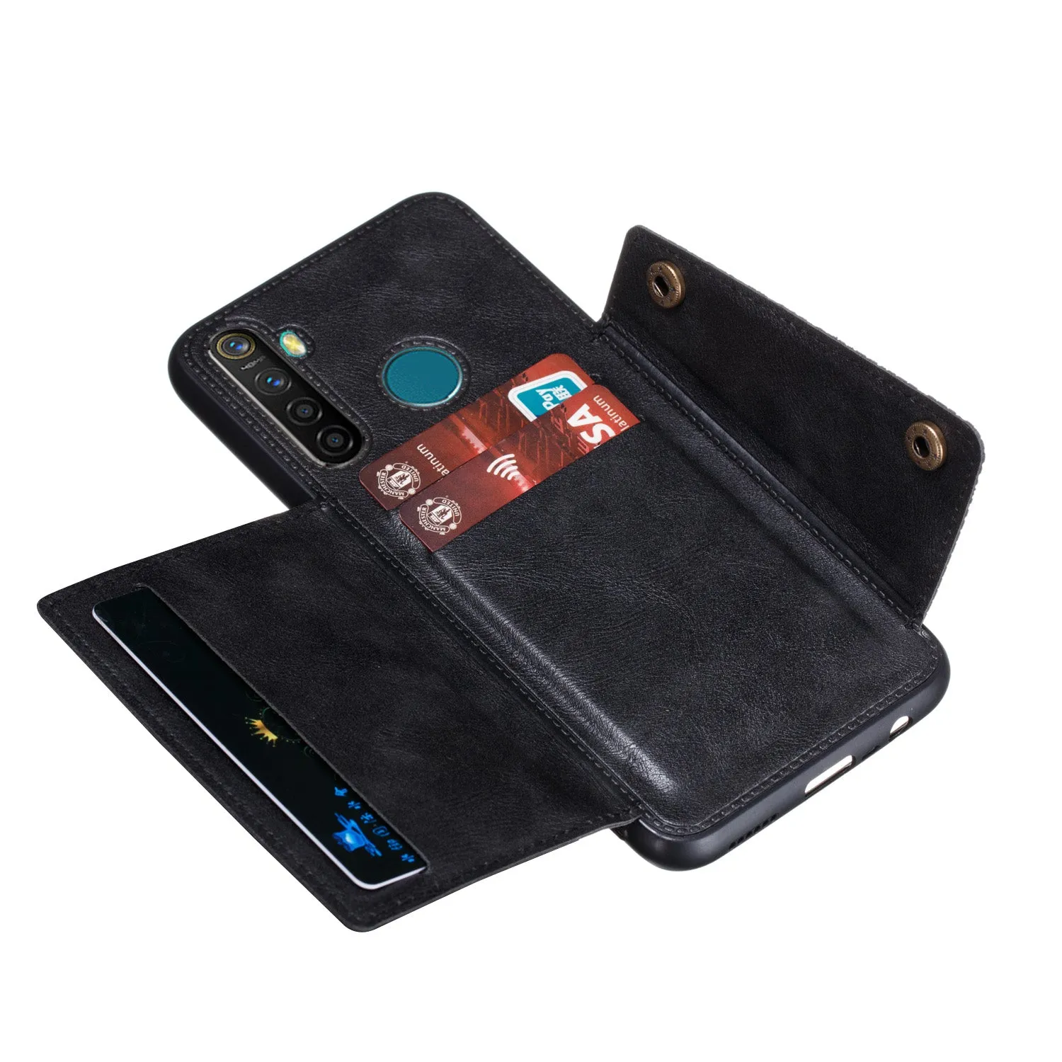 For OPPO Realme 5/5 Pro Mobile Phone Shell Buckle Closure Wallet Design Overall Protective Smartphone Cover  black