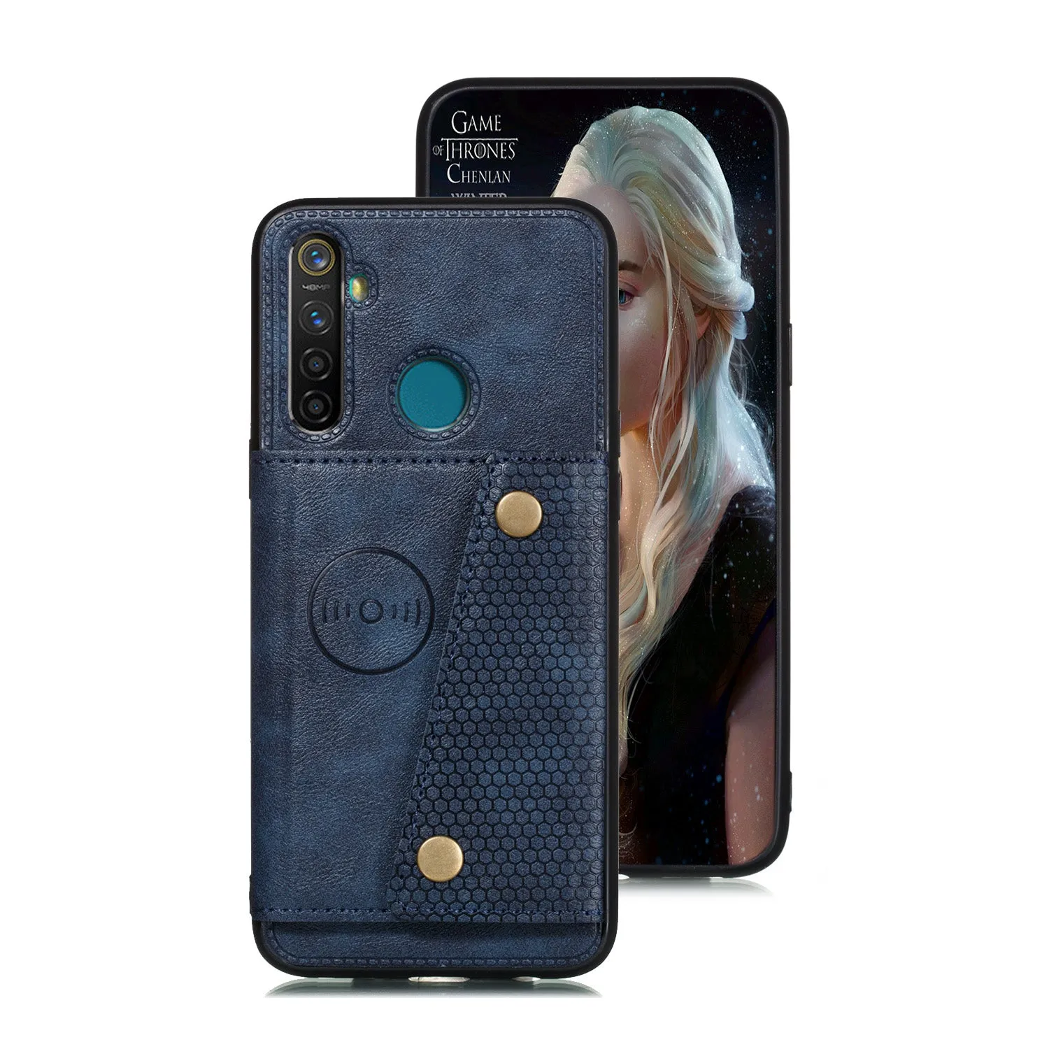 For OPPO Realme 5/5 Pro Mobile Phone Shell Buckle Closure Wallet Design Overall Protective Smartphone Cover  blue