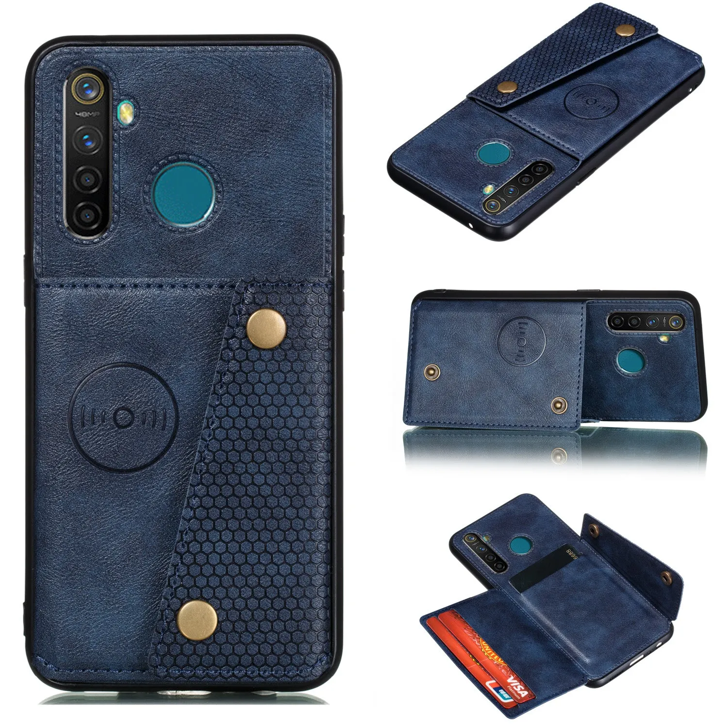 For OPPO Realme 5/5 Pro Mobile Phone Shell Buckle Closure Wallet Design Overall Protective Smartphone Cover  blue