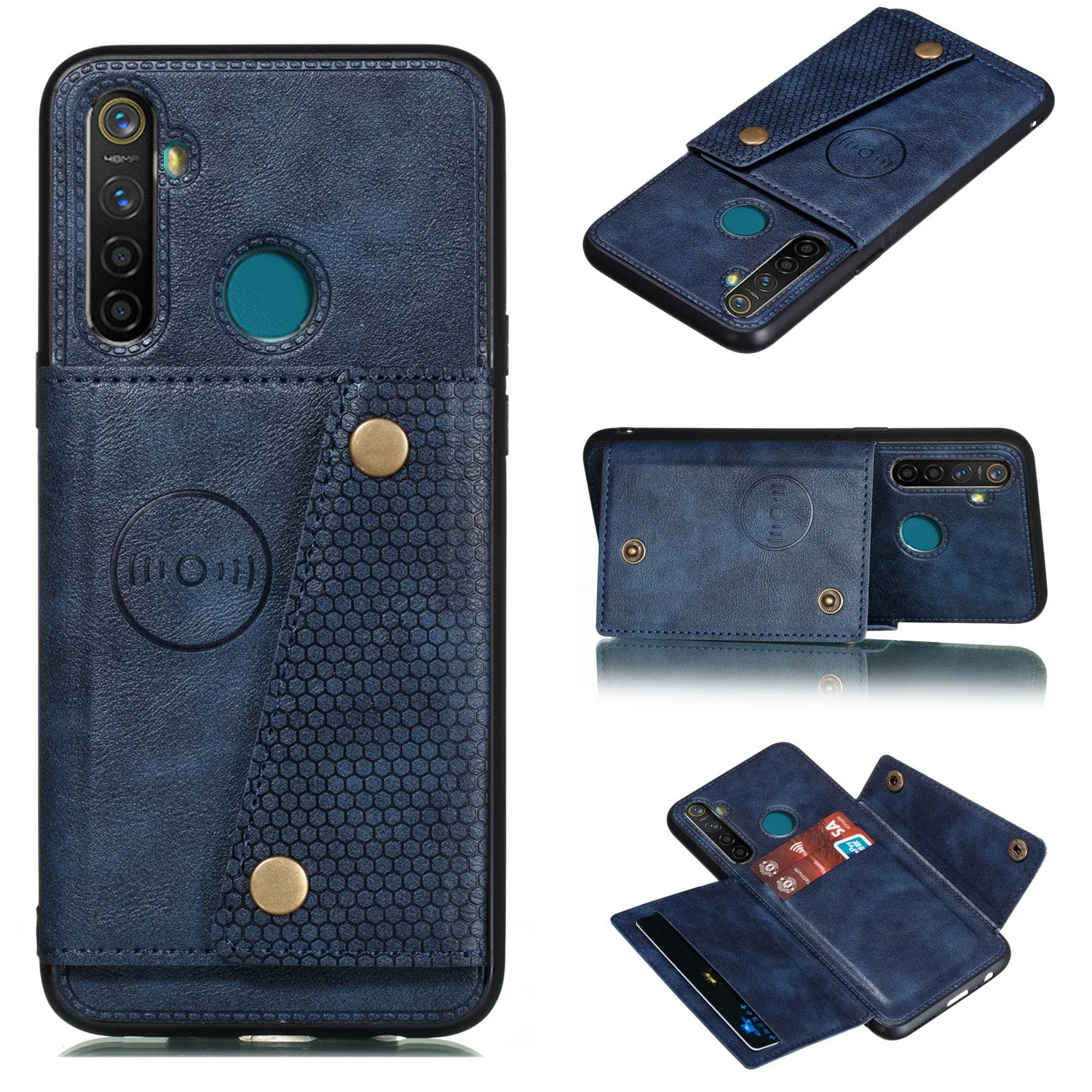 For OPPO Realme 5/5 Pro Mobile Phone Shell Buckle Closure Wallet Design Overall Protective Smartphone Cover  blue