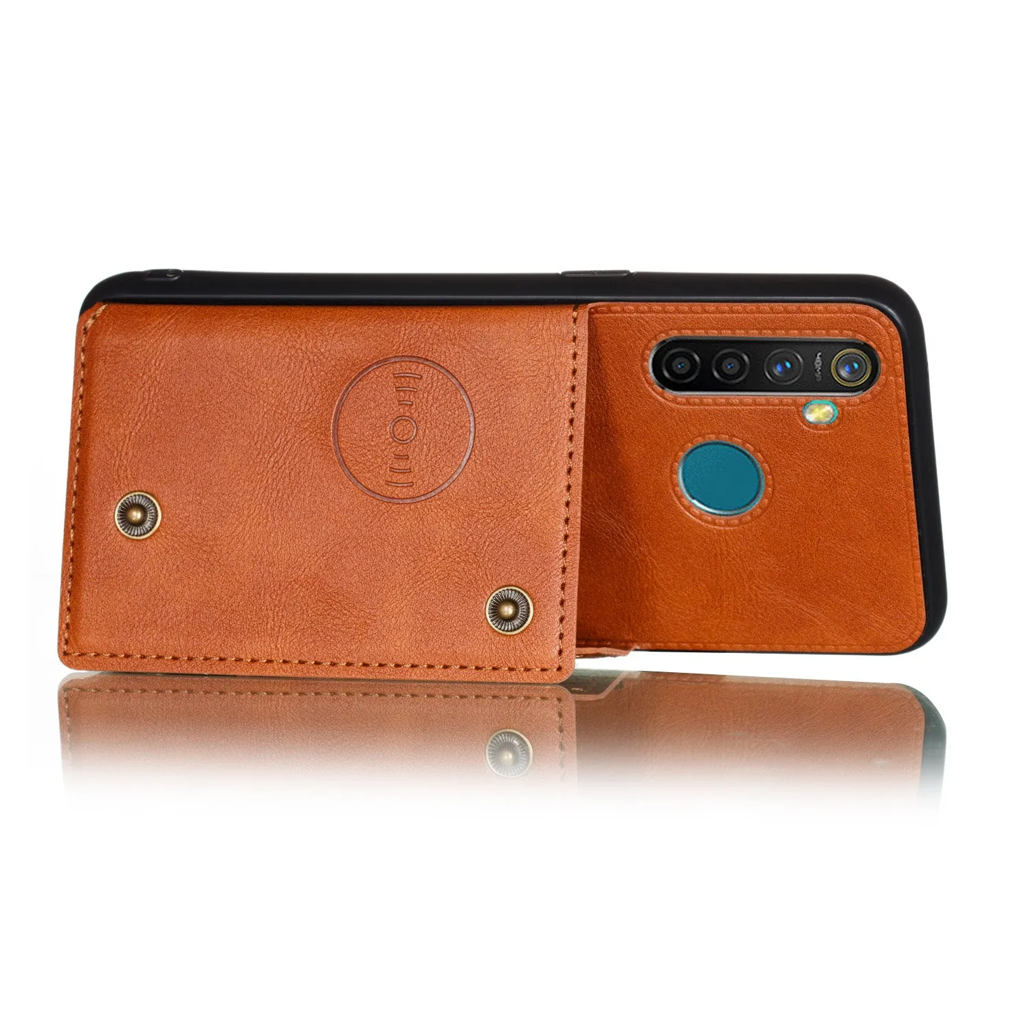 For OPPO Realme 5/5 Pro Mobile Phone Shell Buckle Closure Wallet Design Overall Protective Smartphone Cover  brown