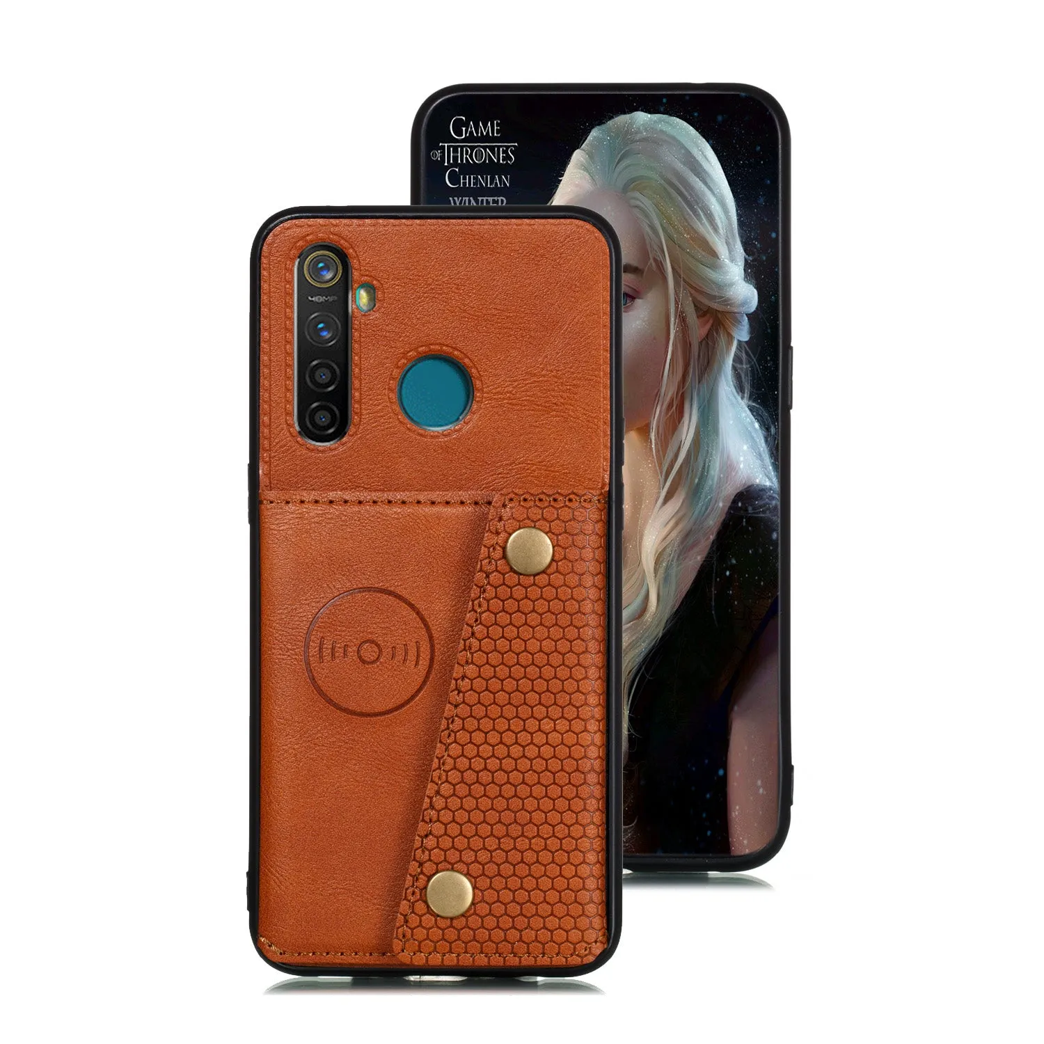 For OPPO Realme 5/5 Pro Mobile Phone Shell Buckle Closure Wallet Design Overall Protective Smartphone Cover  brown