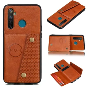 For OPPO Realme 5/5 Pro Mobile Phone Shell Buckle Closure Wallet Design Overall Protective Smartphone Cover  brown